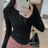 European T-Shirt Solid Color Slim Long-Sleeved T-Shirt Woman 2025 New Thin Air Ins On The Bottom Of The Top
