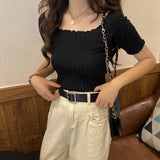 White Top Women's Tide 2025 Summer Korean Version Of The New Shoulder Short-Sleeved T-Shirt