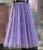 Lace Embroidery Dress 2025 Summer New French High-Rise Thin Double-Layer Net Yarn A-Word Half-Body Dress Woman
