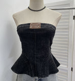 Real Shooting Of The Female Jeans Breast 2026 New Split Press Line To Close The Waist A Swing Vest Short Sleeveless Top 828