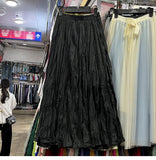 Myoism Folded Half-Dress Woman 2025 Spring And Summer New Big Swing Long Dress Simple Lazy Feeling 100 Folds Skirt