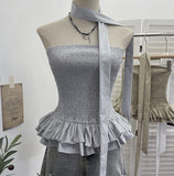 Real Shooting Tight Skirt Swing Fluffy Fragrant Chest Vest Hanging Neck Ribbon Short Blouse Woman 8169
