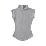 Thai-Style Solid-Colored Elastic Arc Waist-Side Vest T-Shirt Girl With Pure Desire To Ultra-Short-Sleeved Half-Necked Ants Waist T