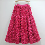 2025 New Three-Dimensional Flower Skirt Women High-Rise Thin And Fluffy Skirt In The Long Fairy Big Swing A Skirt