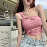 Sweet Spice Girls 2025 Slant Shoulder Brasing Small Suspension Summer New Breast Folding Sexy Shoulder Outside Put On The Tide