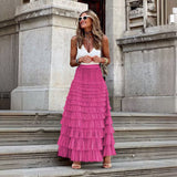 New French Long Dress Female Autumn Temperament Elegant Solid High-Waisted Mesh Cake Skirt Unkempt Skirt