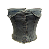 Vintage Babes Cowboy Sling Vest Wearing Single-Breasted Short Sleeveless Top 2728