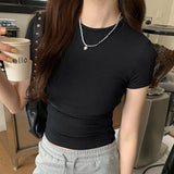 Round Neck Loose Elastic Short-Sleeved T-Shirt Women's Spring And Summer 2025 New Basic Casual Small Sweet Spicy Small Top