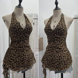 Real Shot With Chest Pad Leopard Sling Hanging Neck Design Feeling Drift Belt Vest V Collar Sleeveless Top 9278