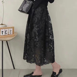 French Mesh Heavy Industry Embroidery Half Dress Woman 2025 New Autumn Egan Yarn Large Size A Word Half Skirt Long Skirt