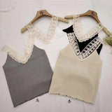2026 Spring And Summer French Sweet Wind V-Neck Splicing Lace Repair With Sleeveless Knitted Vest Top