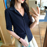 Design-Sensitive Shirt Collar Adjustable Cuff Five-Sleeve T-Shirt Women's Early Spring 2026 New POLO Shirt Small Top