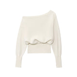 Autumn 2025 New Solid Color Loose Set Female Design Temperament Fashion Out-Shoulder Knitwear Shirt