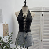 Real Shooting Cowboy Hollow Wearing Rope Strap Hanging Neck Sling Vest Hottie Sexy Bare Back Short Sleeveless Top 827