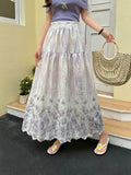 New Broken Flower Sweet Heavy Industry Embroidery Print Collection Waist Lanky High-Waist Fairy Skirt A-Word Half-Body Skirt