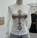 Real Shooting Heavy Industry Design Sense Cross Rivet Water Drill Waste Soil Horn Sleeve Double Mesh Yarn Trinket 2706