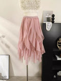 Irregular Lotus Leaf Yarn Skirt Half-Dress Woman 2025 Autumn And Winter New High-Waist Long-Scared Yarn Fairy Dress