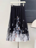 2025 New Printed Mesh Skirt Temperament Slim High Waist Hanging Feeling On Both Sides Wearing A Hundred-Fold Skirt Mid-Length Skirt