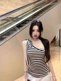 Vintage Sexy Hottie Style Striped Sling Sling Sling Vest Woman Summer Pure Want To Repair Slim Short Top