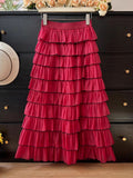 New French Lotus Leaf Side High-Waist A-Word Folded Layer Cake Skirt Female High-End Temperament Half-Body Skirt