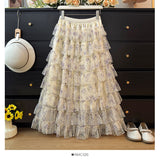 Large-Size Tie-Dyed Blue Cake Yarn Half-Dress Skirt Summer Fairy Layer Hundred Fold Fluffy Ponies Mid-Long Half Skirt Fashionable