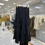 Heavy Industry Withered Leaves Folded Half-Body Skirt 2025 Spring And Summer New Glossy Irregular Big Swing Skirt And Ankle Long Skirt