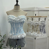 Pure Hottie Net Yarn Bow Braid Vest With Anti-Slip Strip Short Slipless Top 2823