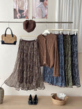 Korean Retro Relaxation Net Yarn Cashew Flower Half-Dress Girl Spring And Summer Retro Lazy Big Swing A-Word Skirt
