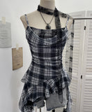 Real Lattice Splicing Lace Ribbon Ribbon Swing Tie Sling Sling Vest Irregular Lotus Leaf Side Hottie Top 8078