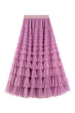 Net Yarn Lotus Leaf Side Temperament Skirt Women's Dress 2025 Spring And Autumn New Famous Woman Long Dress Thin Cake Skirt 2210