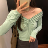 The Spice Girls Short-Word Shoulder Bow Tie With Slimny Long-Sleeved T-Shirt Design Sense Niche Blouse
