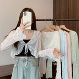 Lotus Edge With Lace Sunscreen Cardigan Women Thin Summer Outside Wearing A Short Shawl Shawl Coat Long-Sleeved Top