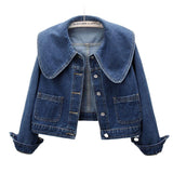 2026 Spring And Autumn Dress New Cowboy Coat Women's Short-Sleeve Single-R Roller Navy Loose Cardigan Jacket Long Sleeve Jacket Solid Color