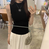 * Korean Half-High Collar Shoulder Thin Sleeveless Knitted Shirt Girls Summer 2025 Outside Wearing The Inside And Playing Bottom Vest