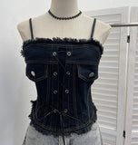 Millennial Babes Vintage Cowboy Sling Girl Short Sexy Waistcoat With Sleeveless Top 2850
