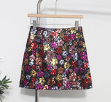 French Heavy Industry Lighting Flowers A-Word Skirt High Waist Thin Ass Anti-Light Short Skirt Women 8158