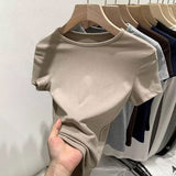 Positive Shoulder Short Sleeve T-Shirt Girl Summer Simple Slim Slim Thin Hot Babes Tight Waist Short Top