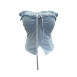 Real Shot With Chest Pad Lotus Leaf Edge With Bow Tector-Bossed Waist-Opened Hottie Sleeveless Top 9332