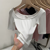 2026 Early Spring Temperament Pure Babes To Cultivate Wide-Necked Short-Sleeved T-Shirts For Girls Summer Commuting New Korean Body Repair