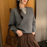 Early Autumn Unique Super Good Color Fake Two Long-Sleeved Knitted Shirt Women 2025 New Loose Thin Single Put On Clothes