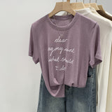 Lyselle Tiansi Fashion Letter Print Loose Round-Neck Short-Sleeved T-Shirt Women's Commuting Summer New Front Shoulder