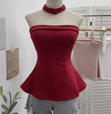 Real Shot With Chest Cushion A Word Shoulder Knitted Vest Around The Neck Design Wrap Waist Thin Tset 9295