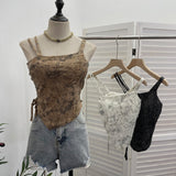 Real-Action Wasteland Hottie Wearing Sling Vest To Do Old Hole Tie Dye With Chest Cushion Short Sleeveless Top 1662