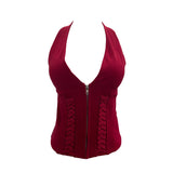Real Shot With Chest Pad Hanging Neck Sling Sling Zipper Open Shirt Low Breast Sexy Hot Girl Short Top 2810