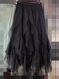 Irregular Lotus Leaf Yarn Skirt Half-Dress Woman 2025 Autumn And Winter New High-Waist Long-Scared Yarn Fairy Dress