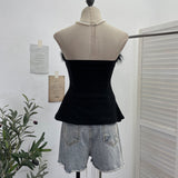 Solid Shot Hair Stitched Knitted Bra With Chest Pad Inside The Waist Sleeveless Wrapped Chest Cloth 9297