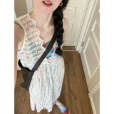 Vintage Splicing Floral Dress Loose Floral Sling Skirt Lace Folded In A Vest Dress Mid-Long Hoodie Set