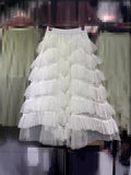 Lace Jagged Cake Skirt Net Dress Long Dress 2025 Autumn And Winter New High-Rise Thin Fairy Ponum Skirt Skirt