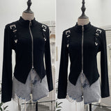 Real Shooting Irregular Zipper Collar Short Small Coat With Long Sleeves And Bottom Shirt 2680