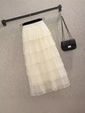 Net Yarn Skirt Mid-Length Women 2025 New Autumn And Winter Super Fairy Layer Cake Skirt White Long Skirt Over The Knee Dress